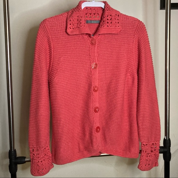 Liz Claiborne Sweaters - Liz Claiborne Chunky Knit Crochet Collared Cardigan
